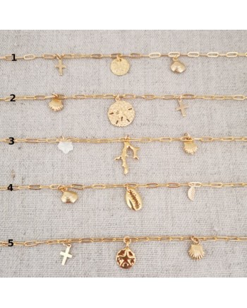 Collier chaine maille et 3 breloques