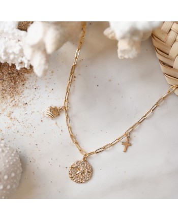 Collier chaine maille et 3 breloques