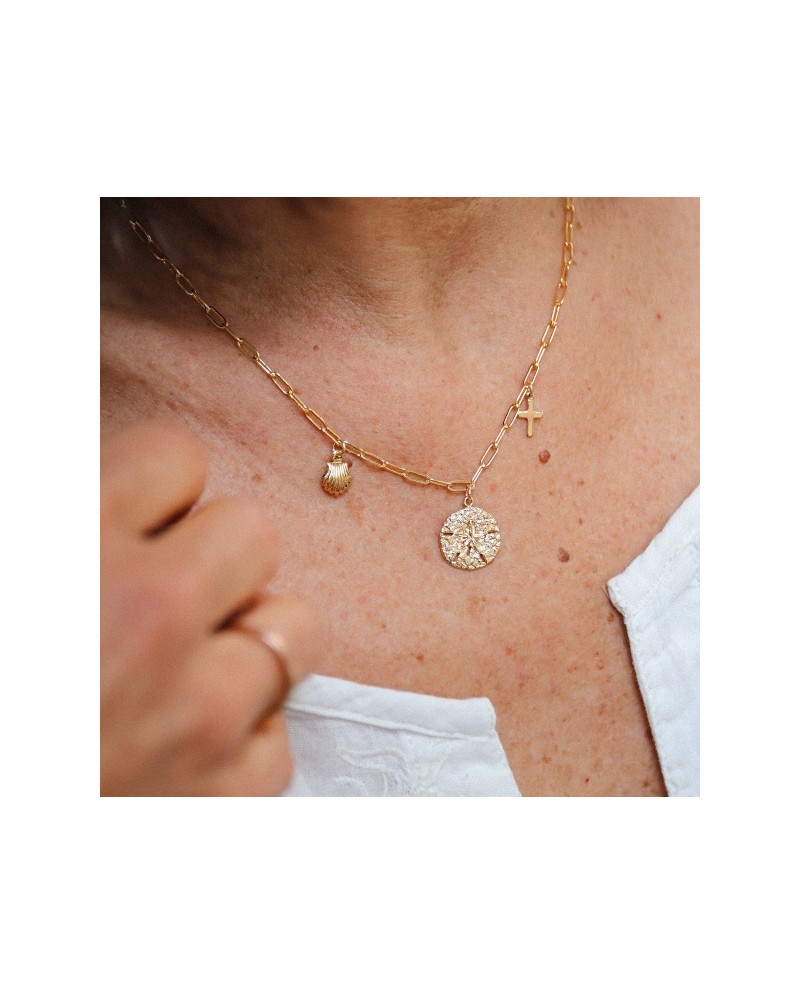 Collier chaine maille et 3 breloques