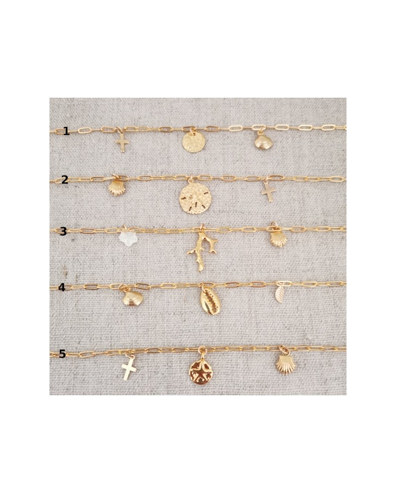 Collier chaine maille et 3 breloques