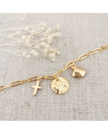 Collier chaine maille et 3 breloques