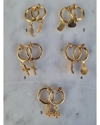 Créoles clips et breloques coquillage