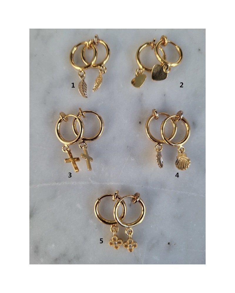 Créoles clips et breloques coquillage