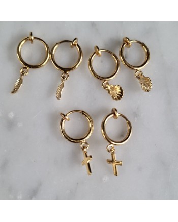 Créoles clips et breloques coquillage