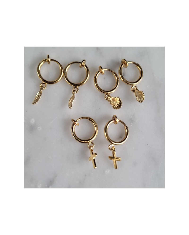 Créoles clips et breloques coquillage