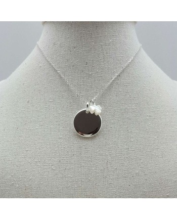 Collier  médaille bombé argent avec breloque nacre monté sur chaîne argent