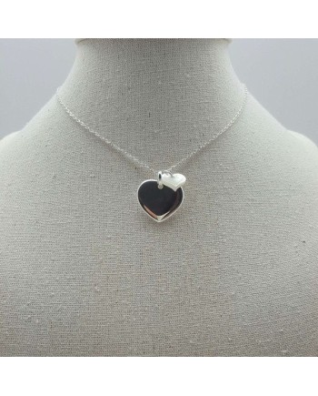 Collier coeur bombé argent avec breloque nacre monté sur chaîne argent