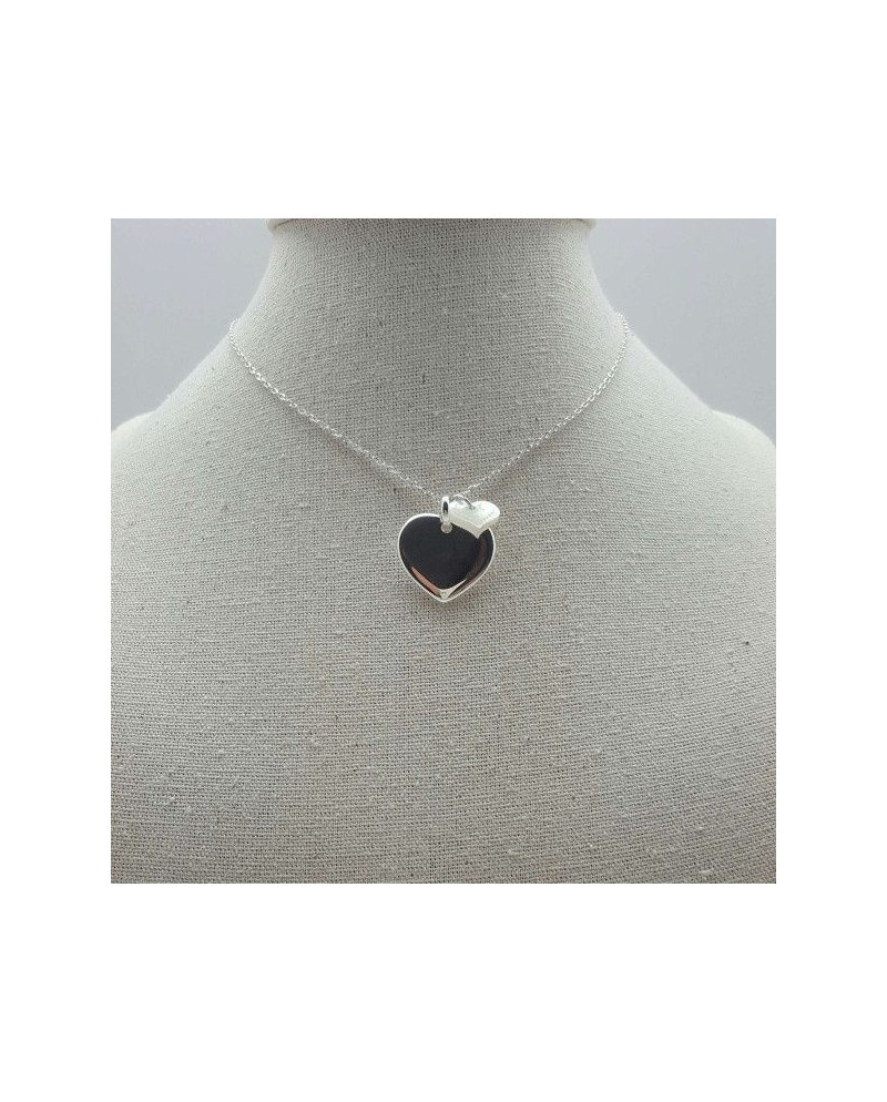 Collier coeur bombé argent avec breloque nacre monté sur chaîne argent