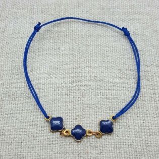 Bracelet lien coton et motifs émaillés bleus