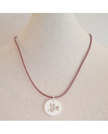 Collier cible colombe argent monté sur lien coton ou sur chaine argent