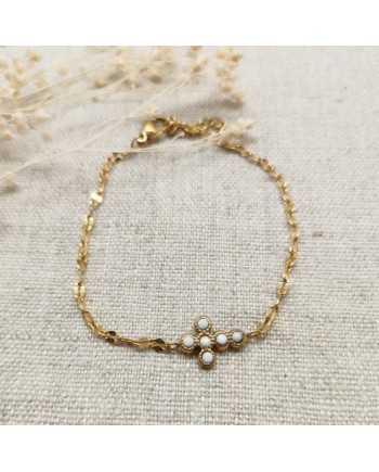 Bracelet maille et croix colorée brillante