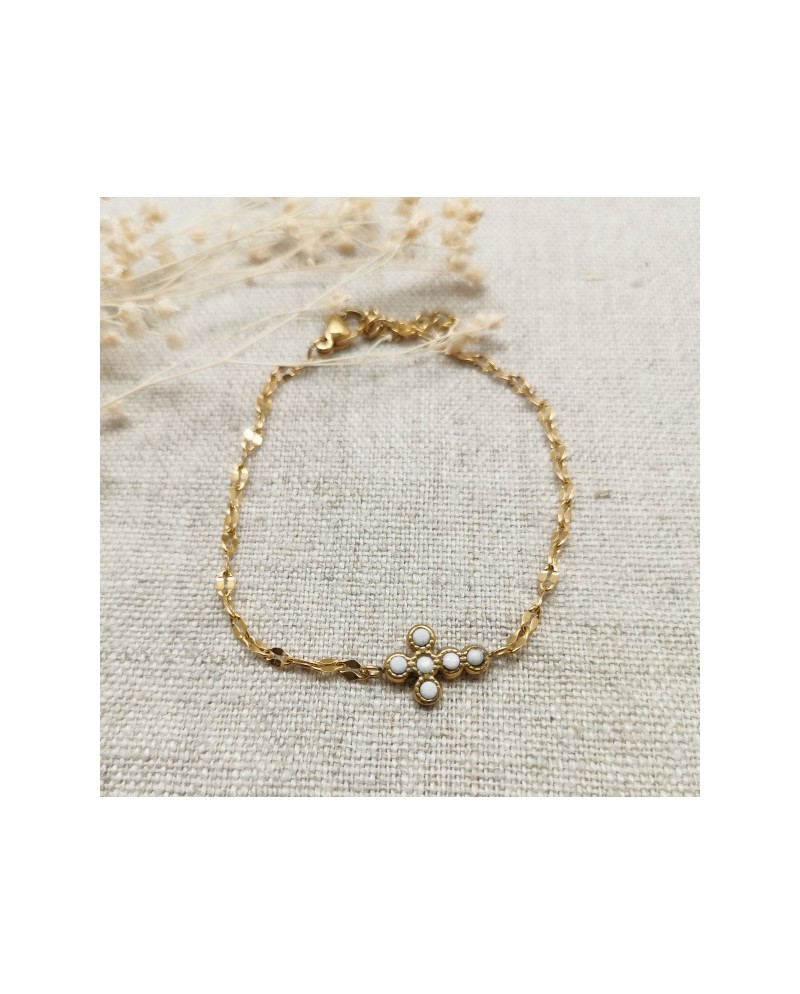 Bracelet maille et croix colorée brillante