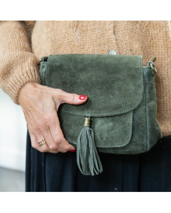 sac cuir rabat pompon