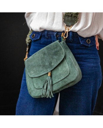 sac cuir rabat pompon