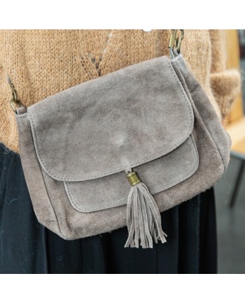 sac cuir rabat pompon