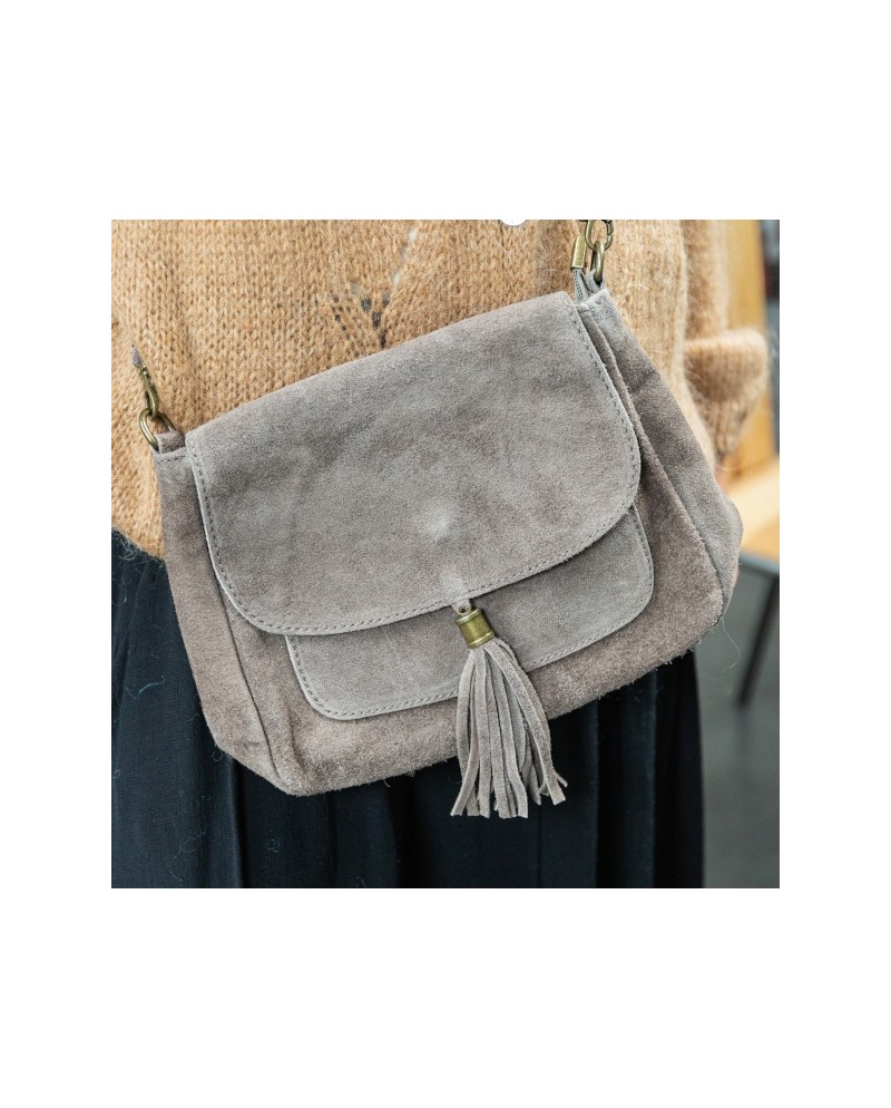 sac cuir rabat pompon