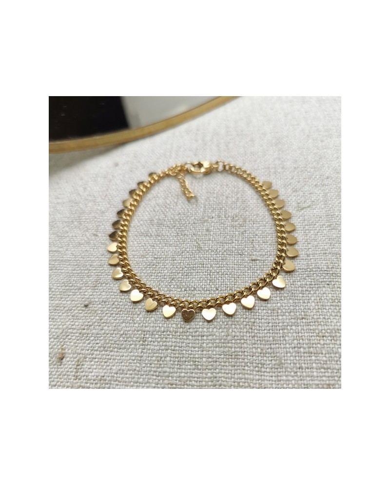 Bracelet maille et breloques coeur