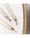 Collier médaille miraculeuse dorée et perles émaillées colorées