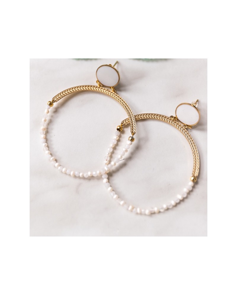 Boucles d'oreilles grand anneau et perles