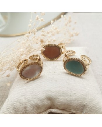 Bague double tour pierre naturelle ovale