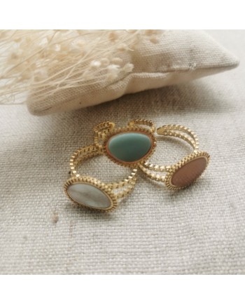 Bague double tour pierre naturelle ovale