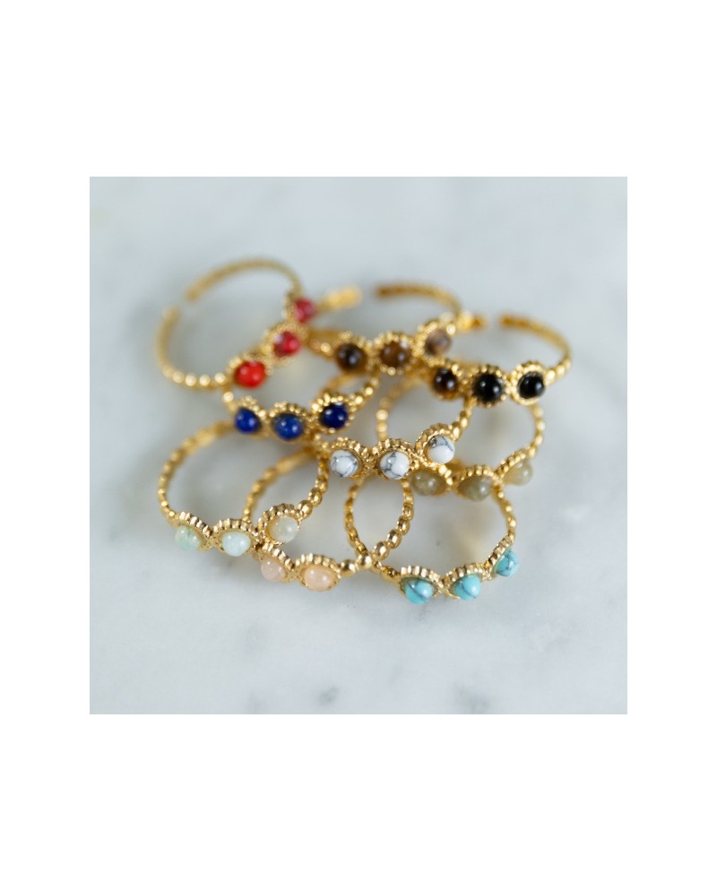 Bague motif rond pierre naturelle