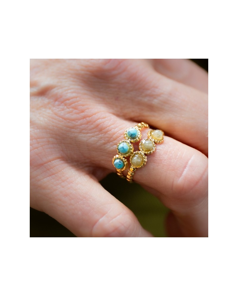 Bague motif rond pierre naturelle