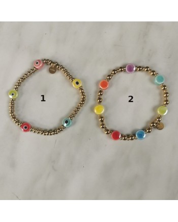 Bracelet elastique perles dorés et couleurs