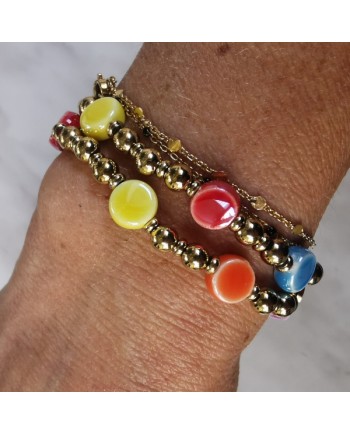 Bracelet elastique perles dorés et couleurs