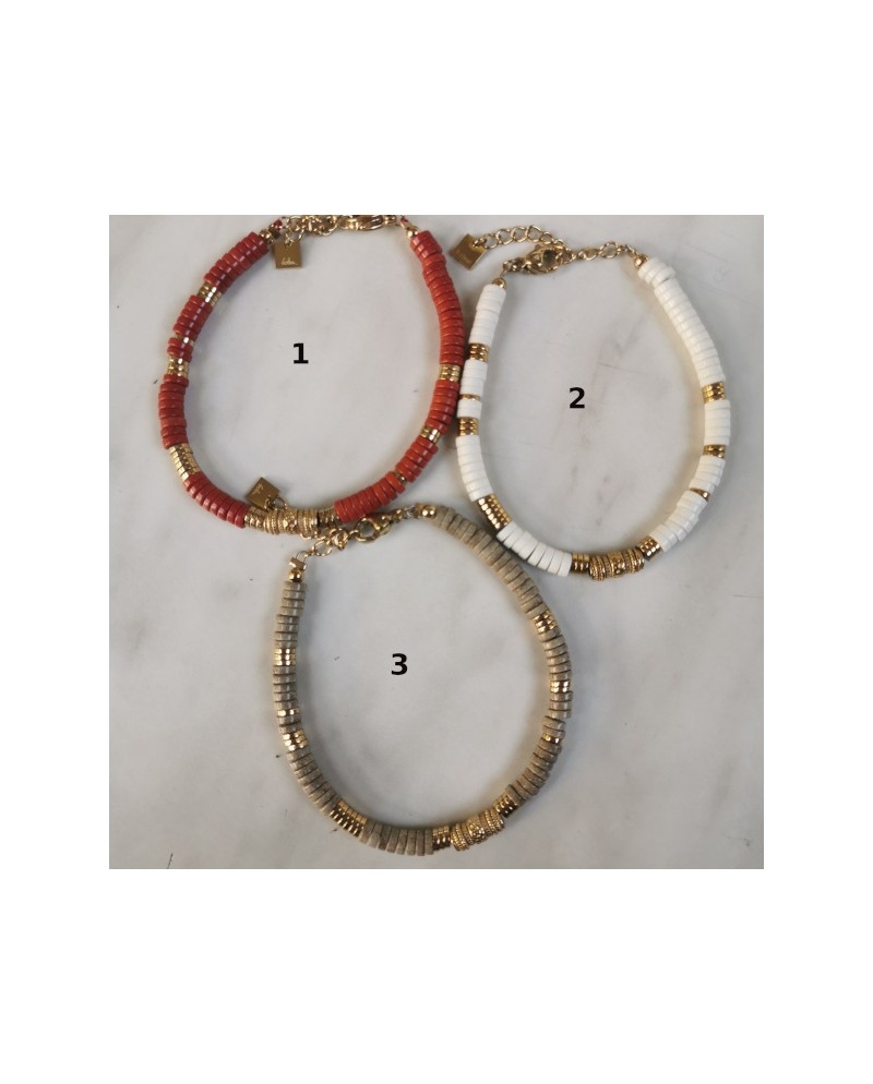 Bracelet perles plates en pierre style "ethnique"