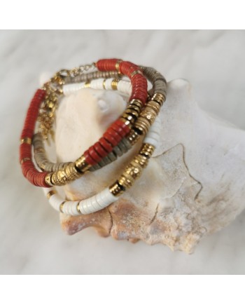 Bracelet perles plates en pierre style "ethnique"