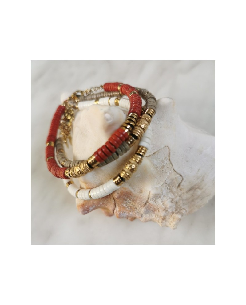 Bracelet perles plates en pierre style "ethnique"