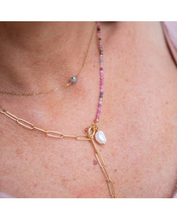 Bracelet collier "deux en un" chaîne et perles