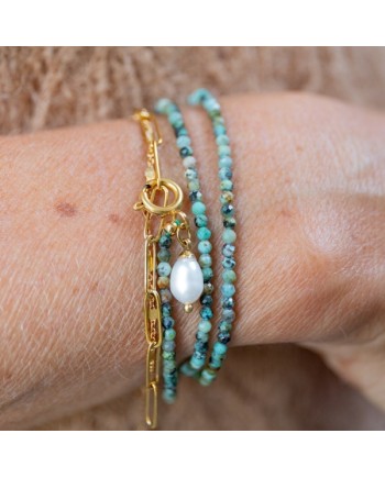 Bracelet collier "deux en un" chaîne et perles