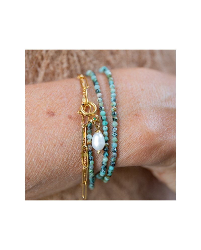 Bracelet collier "deux en un" chaîne et perles