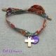 Bracelet religieux lien liberty croix Plaqué Or et nacre violette