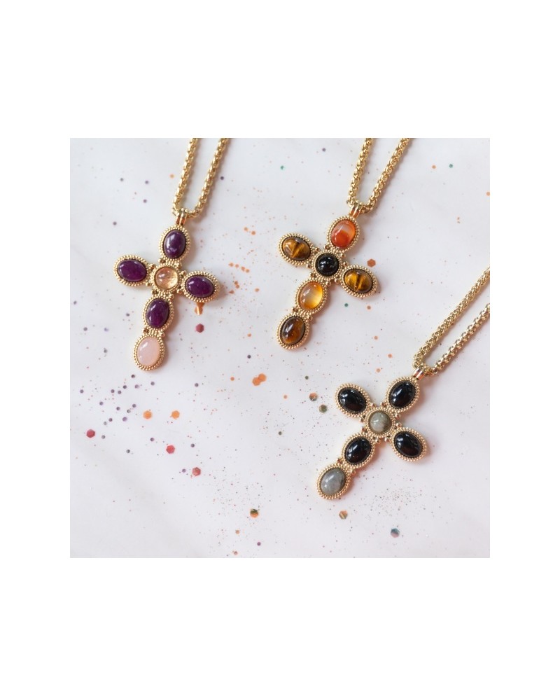 Sautoir croix Coloré