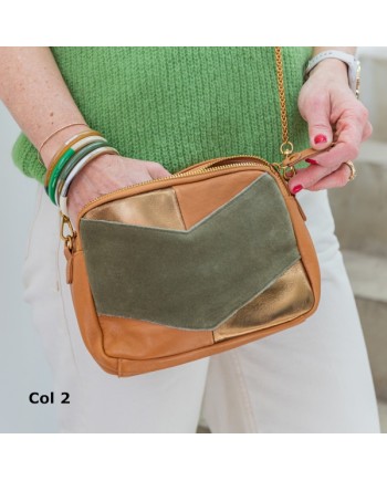 Sac Cuir 3 couleurs sangle chaîne et cuir