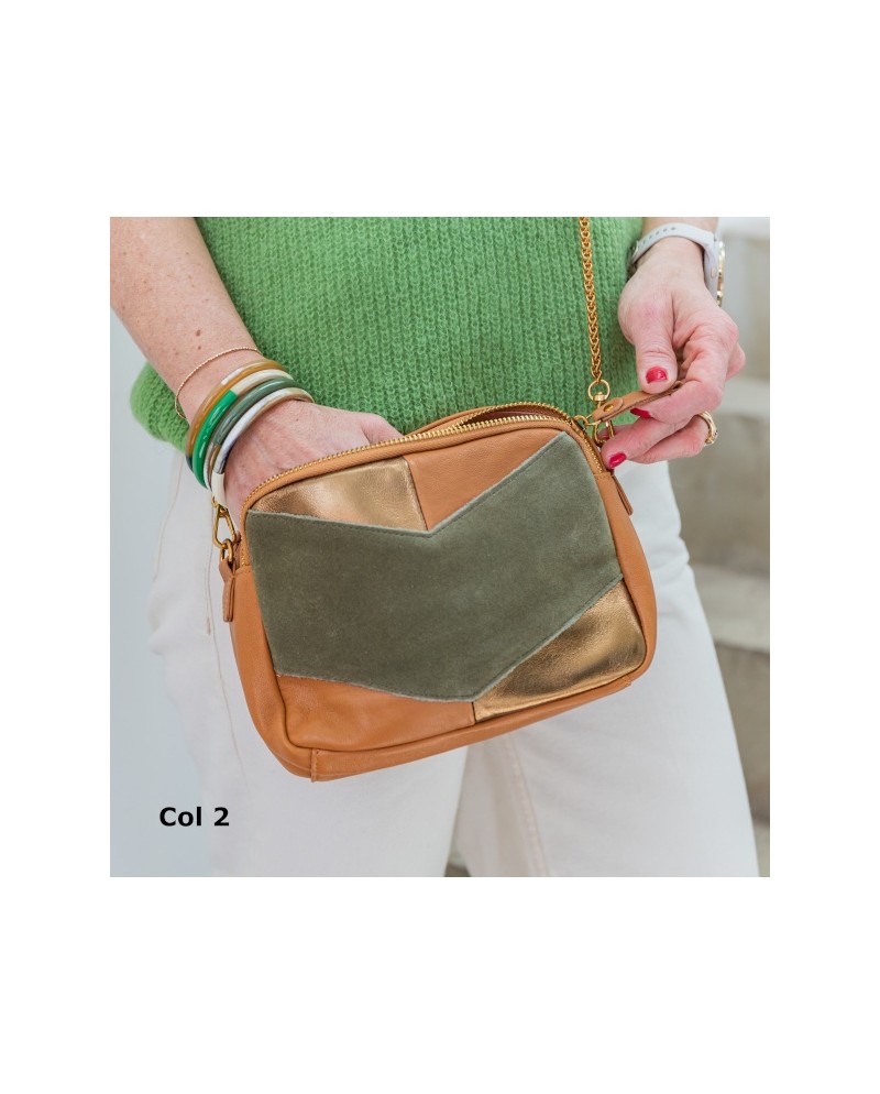 Sac Cuir 3 couleurs sangle chaîne et cuir