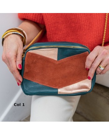 Sac Cuir 3 couleurs sangle chaîne et cuir