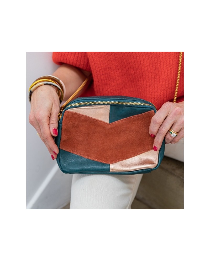 Sac Cuir 3 couleurs sangle chaîne et cuir