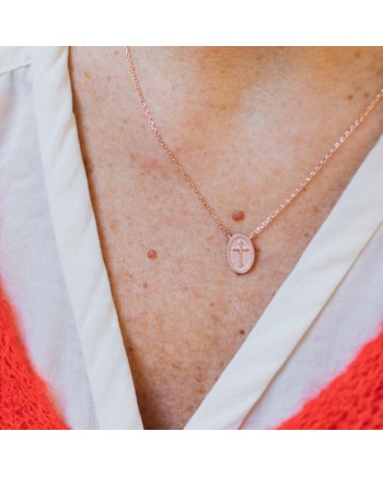 Collier religieux médaille croix Or ou Rose