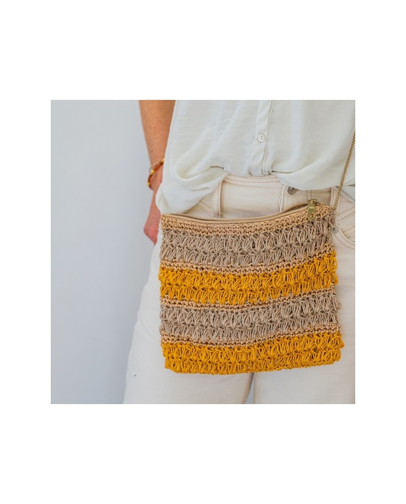 Sac jute carré bandoulière chaîne