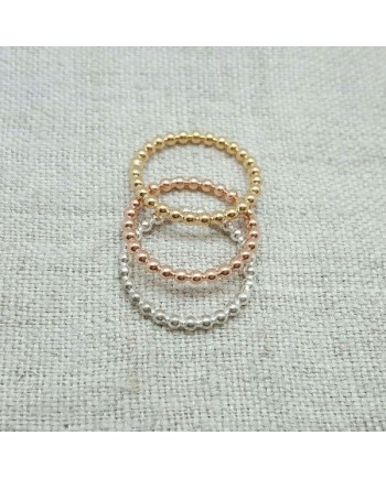 Bague fine perlée Plaqué Or, plaqué Or rose et Argent
