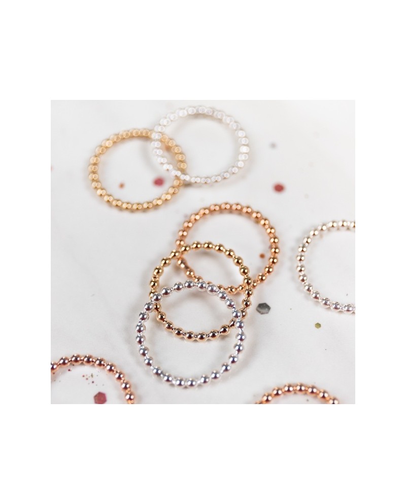 Bague fine perlée Plaqué Or, plaqué Or rose et Argent