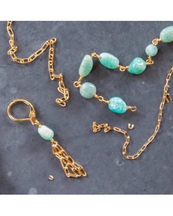 Boucles d'oreilles longues pierre et chaine