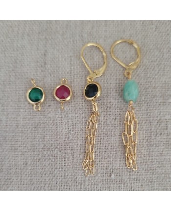 Boucles d'oreilles longues pierre et chaine