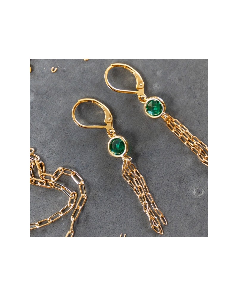 Boucles d'oreilles longues pierre et chaine