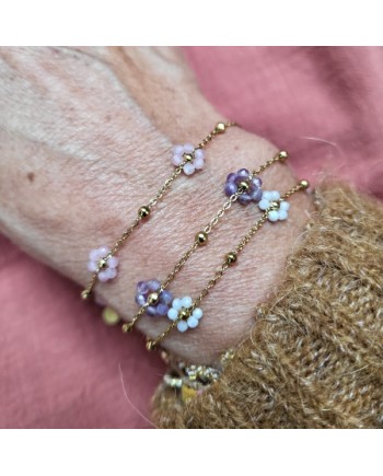 Bracelet chaîne et fleurs en perles