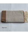 fouta nid d'abeille marron rayée blanche